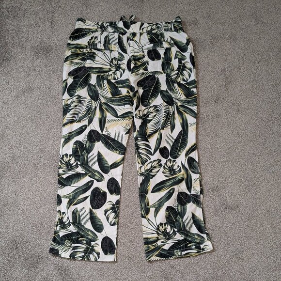PER SE Green Floral Tropical Wide Leg Pull-On Linen Blend Pants; Size XL - Picture 2 of 6